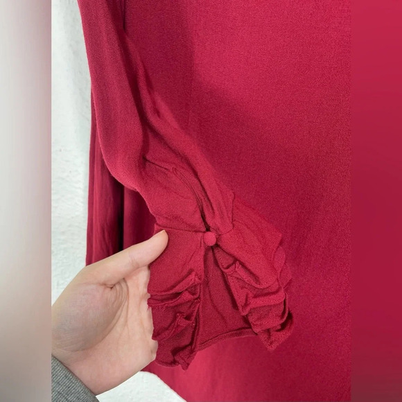 Soft Surroundings Moroccan Red Poet Button Up Blouse Ruffle Sleeve Women’s Small - Picture 7 of 13